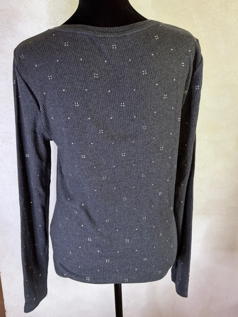JCrew Charcoal Ribbed Long Sleeve Top with Subtle Sparkle Large